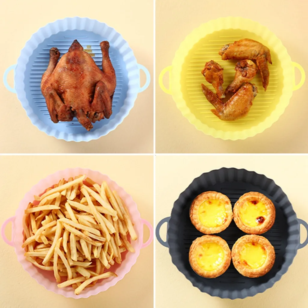 Qiangzhipow 2 Stück Air Fryer Silikon Topf Wiederverwendbar Ersatzeinlagen Korb Backofen Pad Hitzebeständige Backblech Fried Pizza Heißluftfritteuse Matte Blau 18,5*21*4cm – Bild 5