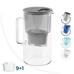 Wessper Glas Wasserfilter Kanne 2.5 L Mit 10 Filterkartuschen, Reduziert Kalk Und Chlor