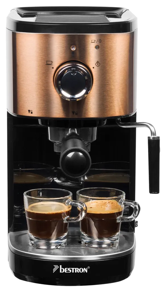 Bestron Espressomaschine Für 2 Tassen, Mit Schwenkbarer Dampfdüse, 15 Bar, 1450 Watt, Farbe: Kupfer – Bild 2