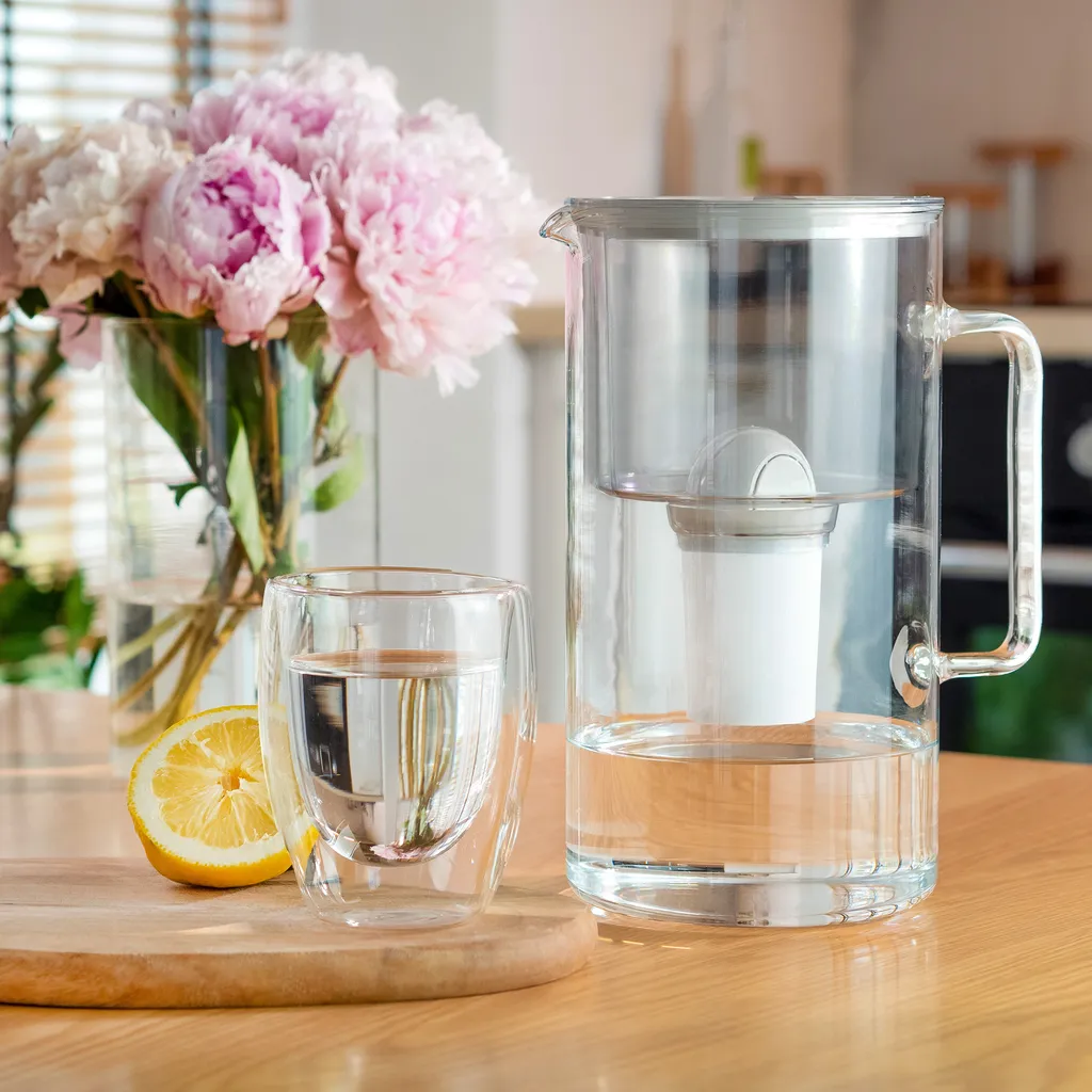 Wessper Wasserfilterkanne Aus Glas 2.5 L Kompatibel Mit Brita Classic-wasserfilterkartuschen | Inklusive 1 Wasserfilter-kartusche, Reduziert Kalk Und Chlor, Grau – Bild 5