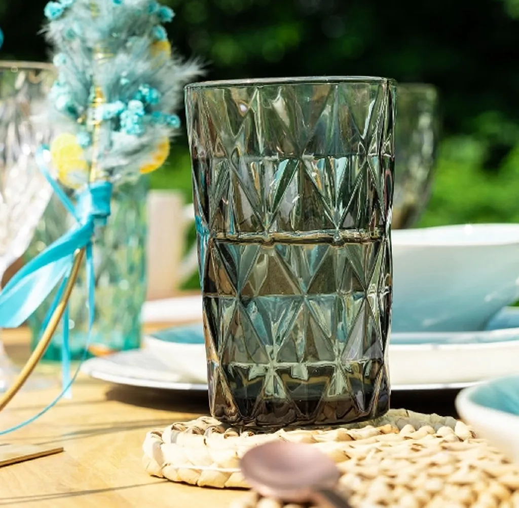 Ib Laursen Longdrinkglas MADISON Grau Anthrazit Trinkglas Mit Rautenmuster Retro – Bild 2