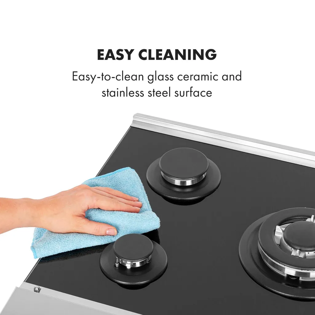 Klarstein Alchemist 5 Zonen Gaskochfeld , 5-flammig , Autark , 68 Cm , Einbau , Aluminium-Brenner , Stark-Brenner , Erdgas/Butangas , Edelstahl , Automatische Abschaltung , Topfträger Aus Gusseisen , Glaskeramik , Inkl. Schlauch Und Druckminderer , Schwarz – Bild 8