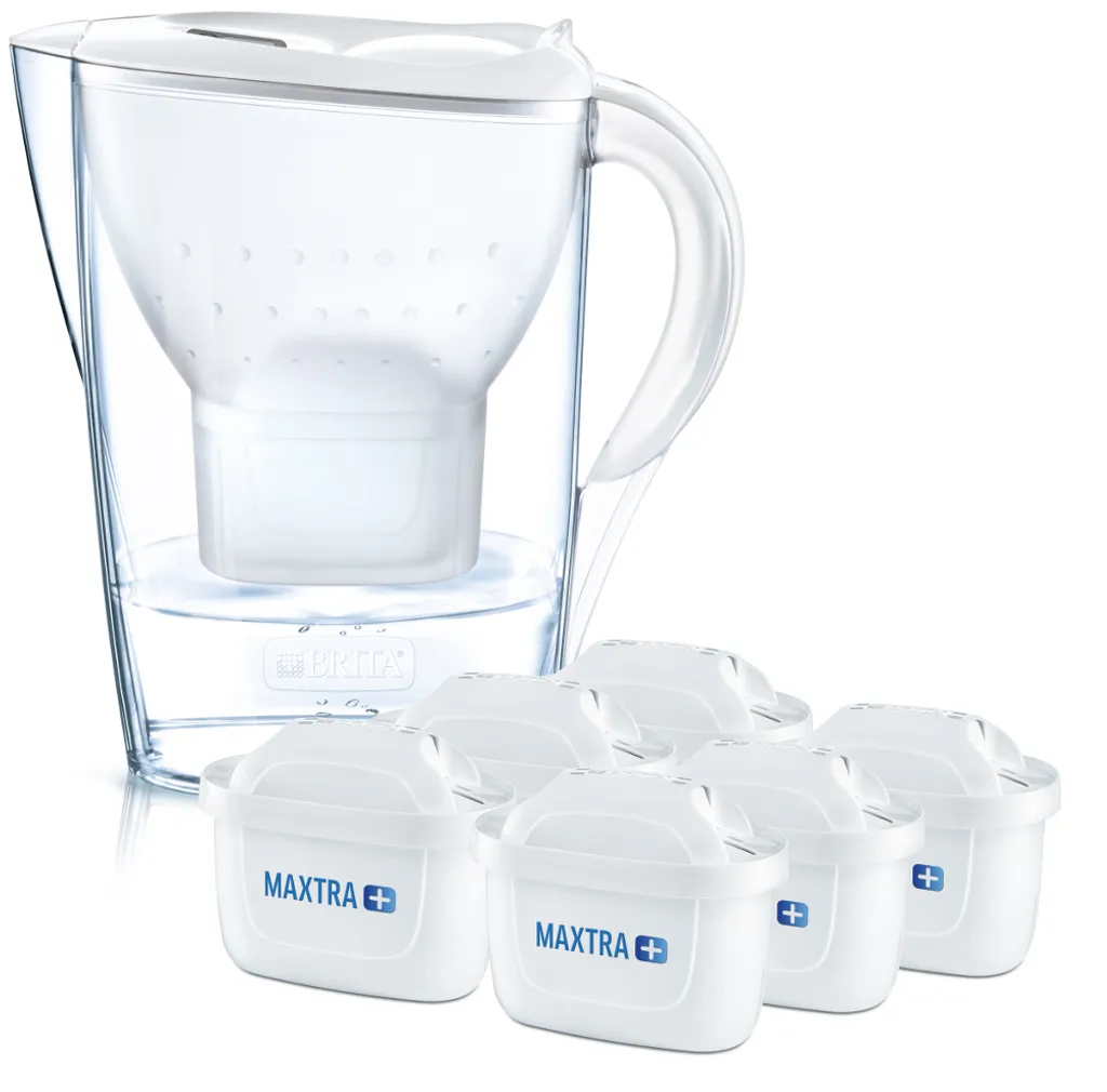 BRITA Wasserfilter Marella Im Vorratspack Mit 6 X Maxtra Kartuschen, Farbe Weiß