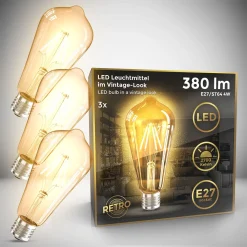 B.K.Licht 3x LED Leuchtmittel Filament Vintage Industrie Lampe E27 Retro Glühbirne ST64 4W