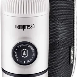 Dreiklang - Be Smart WACACO Nanopresso Tragbare Espressomaschine, Mit Nanopresso-Etui, Upgrade-Version Von Minipresso, Reisekaffeemaschine, Kaffee-To-Go, Manuell Betrieben, Weiß, Nachhaltig