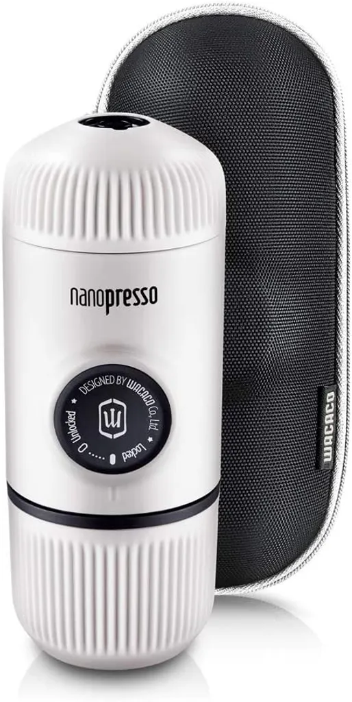 Dreiklang - Be Smart WACACO Nanopresso Tragbare Espressomaschine, Mit Nanopresso-Etui, Upgrade-Version Von Minipresso, Reisekaffeemaschine, Kaffee-To-Go, Manuell Betrieben, Weiß, Nachhaltig