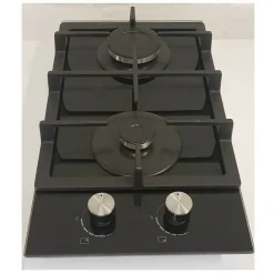 Hirogas Gaskochfeld 2 Brenner Glaskeramik Schwarz Einbau 30cm Erdgas LPG