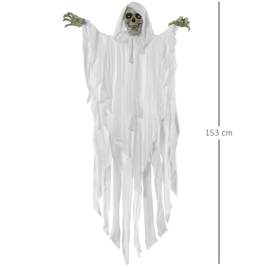Outsunny 153 Cm Halloween Deko Horror Gespenst Hängend Geist Gespenst Augenglühen Mit Spezialeffekten Und Soundfunktion Weiß – Bild 3