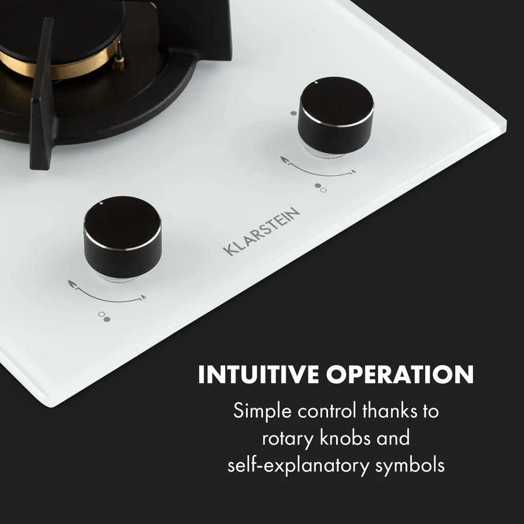 Klarstein Goldflame Domino Gaskochfeld , 2-flammig , Autark , 30 Cm , Einbau , Messing-Brenner , Erdgas/Propangas , Sicherheitsventile , Automatische Abschaltung , Topfträger Aus Gusseisen , Inkl. Schlauch Und Druckminderer , Glaskeramik Ø 8 Mm , Weiß – Bild 4