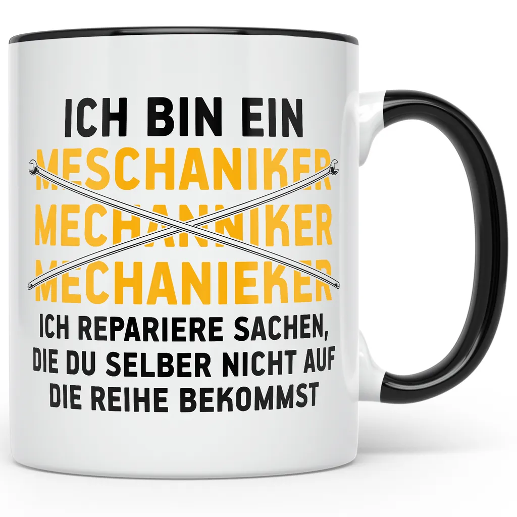 Manisma Lustige Tasse Automechaniker KFZ Mechaniker Geschenk Mechatroniker Werkstatt Tasse (Schwarz)