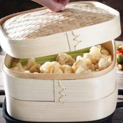 TeppichWorld Bambus Dampfgarer Bambusdämpfer Bambussteamer Dampfgarset Aus Bambus Zum Dünsten Von Gemüse Fleisch Oder Fisch