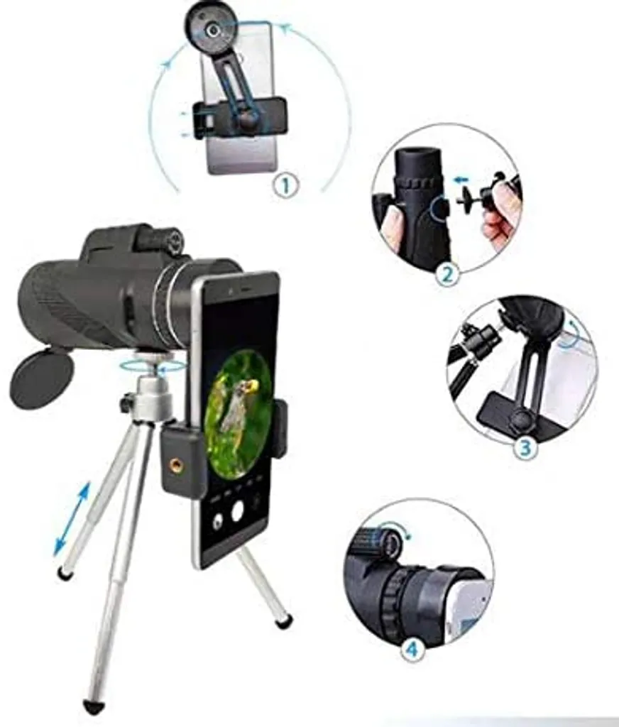 Antik 2000 Fernglas Wasserdicht 12x Vergrößerung Für Handy Monokular 12x50 Mit Telefonhalterung Zur Vogelbeobachtung Mit Stativ – Bild 2