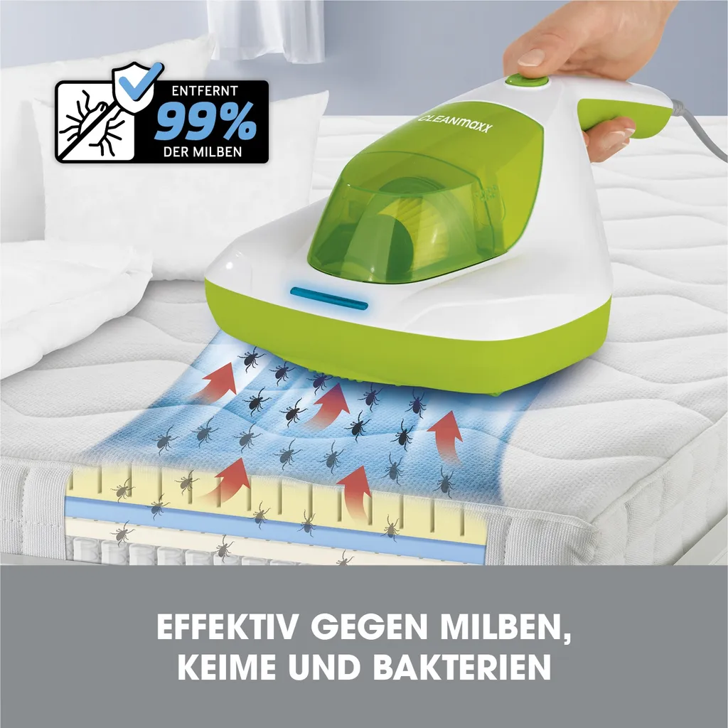 Maxxworld CLEANmaxx Milben-Handstaubsauger Kompakt Mit UV-C Licht - Weiß/limegreen – Bild 2