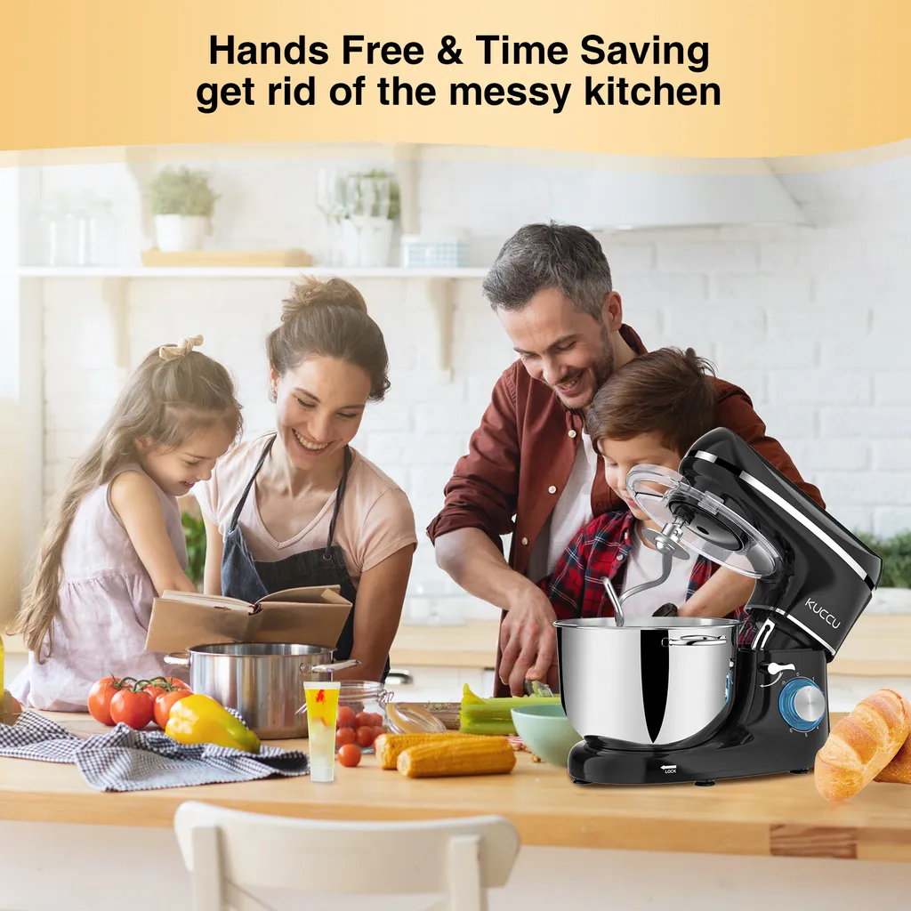 KUCCU Küchenmaschine,1500W Leistungsstarke Knetmaschine, Mit Knet-und Rührfunktion 6 Geschwindigkeiten Geräuscharme Teigknetmaschine 6,5 Liter Edelstahlschüssel Knethaken & Schneebesen Spritzschutz – Bild 8