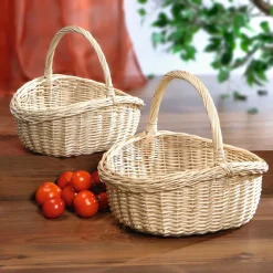 Frank-Flechtwaren Bügelkorb 'Naturweiß', Groß Füllkorb Flechtkorb Natur Bügel Einkauf Flaschen