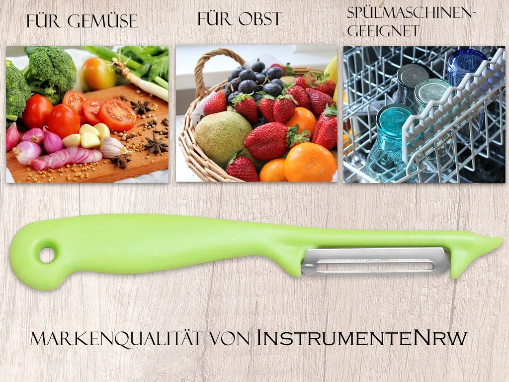 InstrumenteNRW Sparschäler 4er Set Schäler Obst Gemüse Mit Rostfreier Scharfer Pendelklinge Universalschäler Für Rechts Und Linkshänder Allzweckschäler Zum Schälen Von Obst Gemüse Spülmaschinen Geeignet Grün – Bild 2