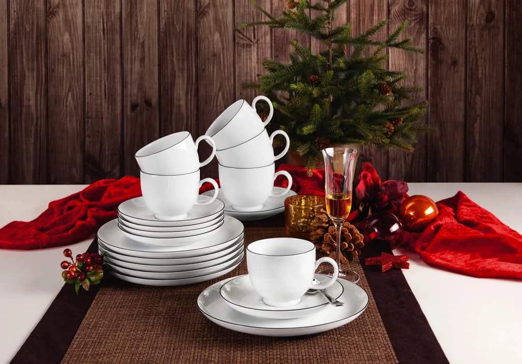 Seltmann Weiden Black Line 36 Tlg. Tafelservice Weiß Schwarz Modern Porzellan – Bild 2