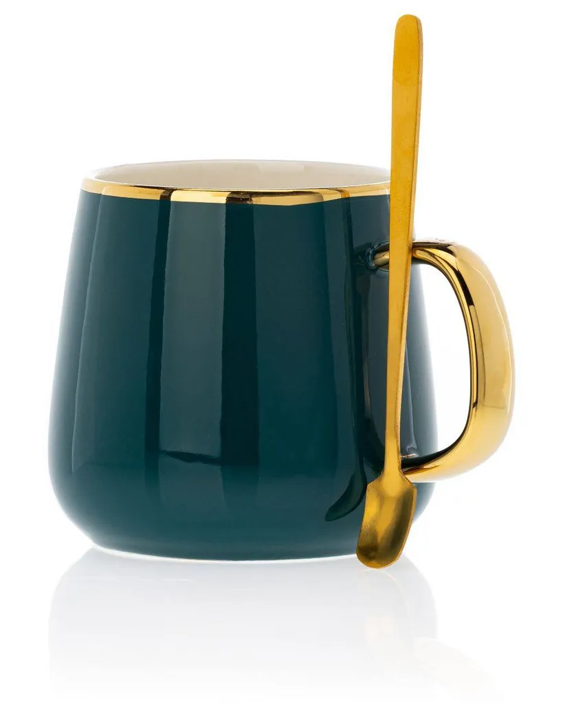 HowHomely Kaffeeservice Keramik 4 Personen - Teeservice 10-tlg. - Grün-Gold – Bild 6