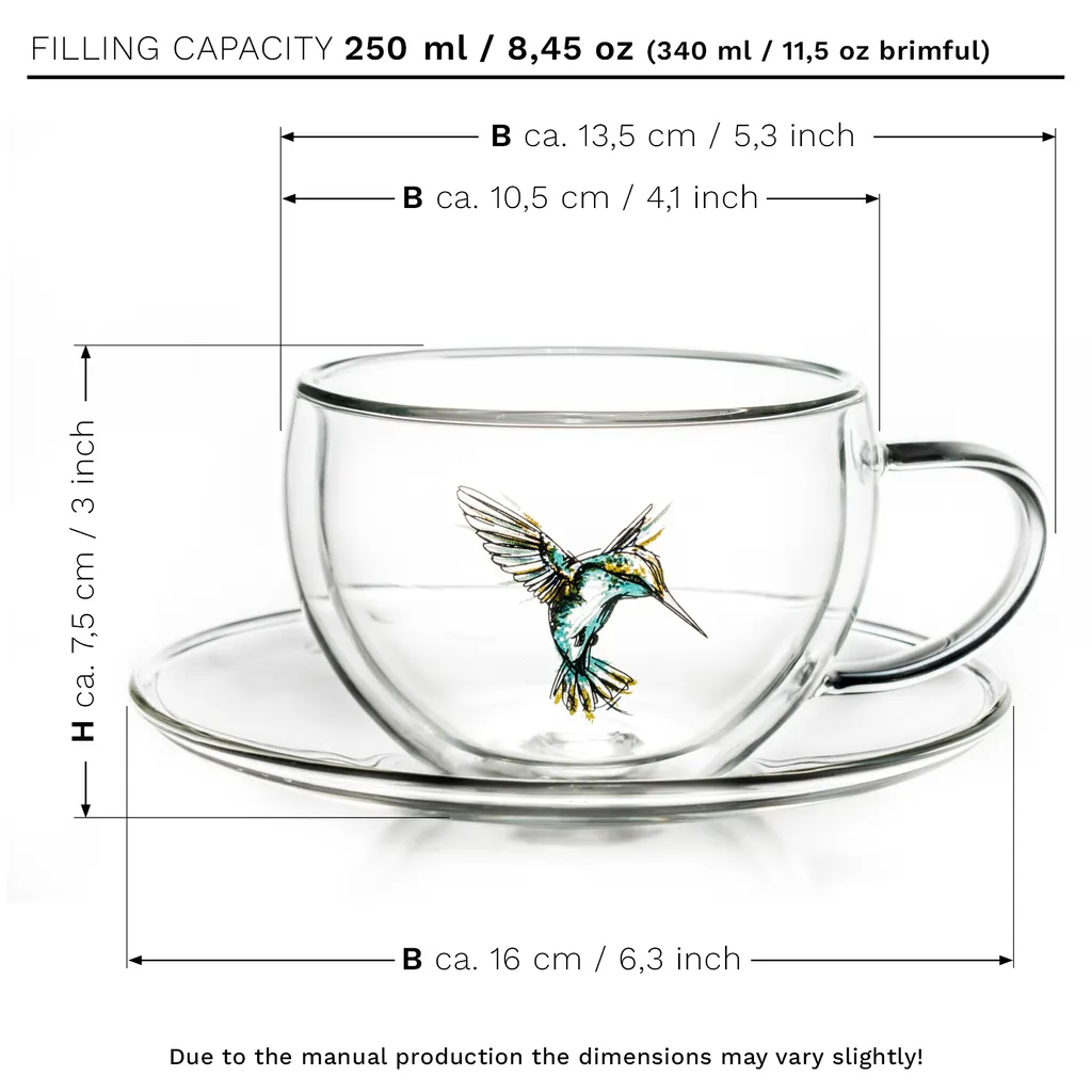 Creano 6er-Set Thermo-Tasses "Hummi" Für Tee/Latte Macchiato, Doppelwandig, Mit Kolibri-Muster | 250ml In Exklusiver Geschenkpackung – Bild 2