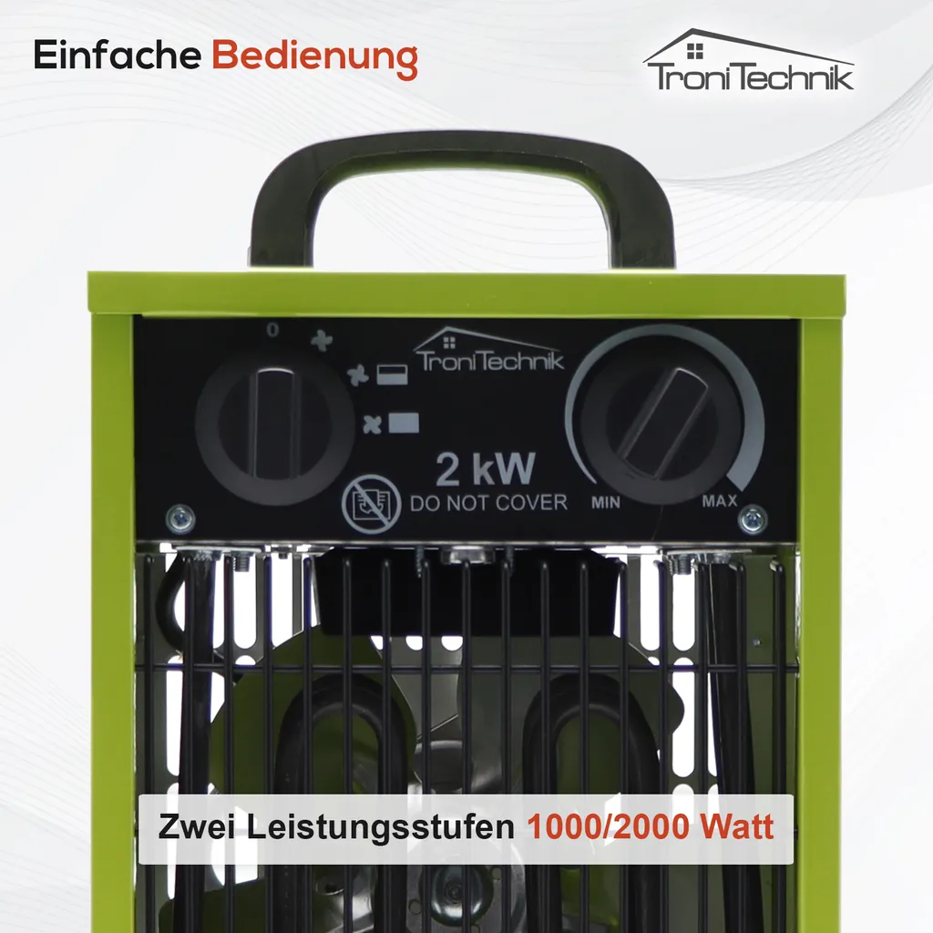 Tronitechnik TT-EIH-152 Heizgerät Heizlüfter Heizung 2.000 Watt, Tragegriff, Stahl, Stufenlose Thermosteuerung – Bild 7