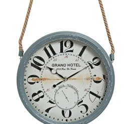 Hausnr22 Nostalgische Wanduhr Grau Mit Maritim Mit Tau Aufhängung Vintage Brocante Stil Aus Metall