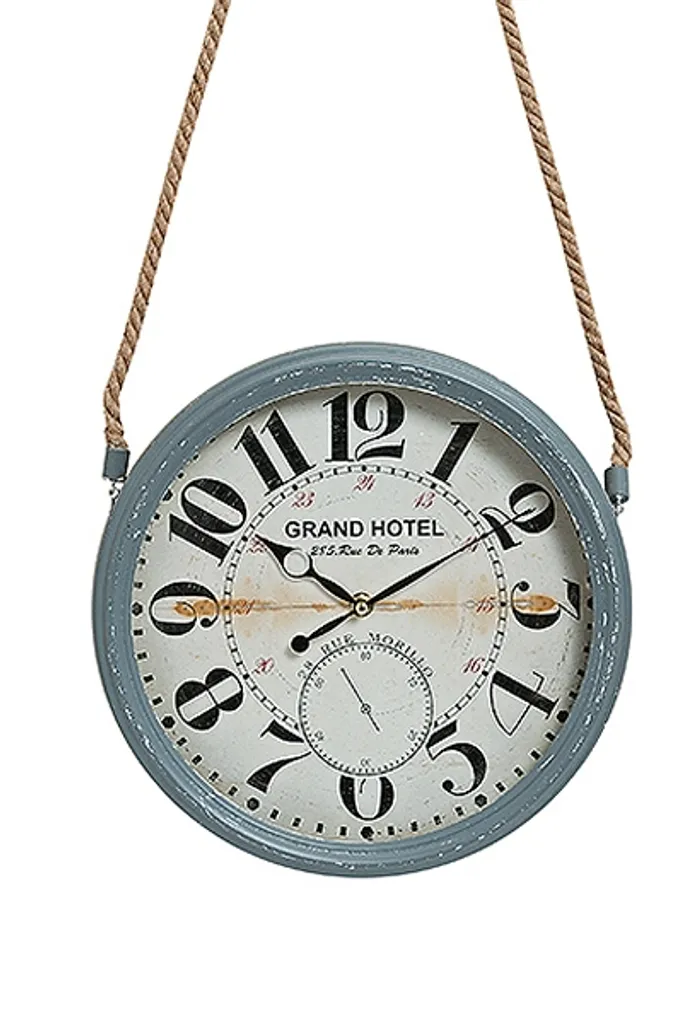 Hausnr22 Nostalgische Wanduhr Grau Mit Maritim Mit Tau Aufhängung Vintage Brocante Stil Aus Metall
