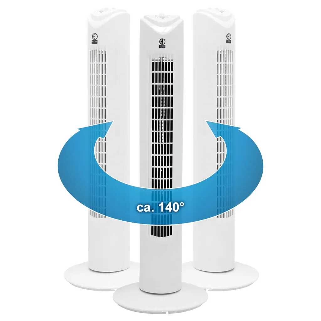 ECD Germany Türmventilator Mit 3 Geschwindigkeitsstufen - 45W - 81cm - 140° Oszillierend - Schwenkfunktion - Leise - Weiß - Timer 60 Min - Standventilator Säulenventilator Säulen Ventilator Türmlüfter – Bild 4
