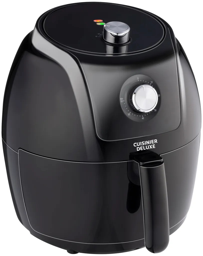Cuisinier Deluxe Heißluftfritteuse Analog - 5 Liter - 230V - Airfryer - Heißluftofen - Temperatureinstellung Von 80°C Bis 200°C - 7/8 Personen - Schwarz
