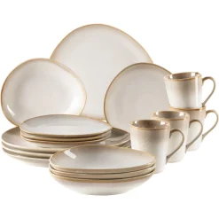 Maeser Mäser 931991 Kombiservice La Sinfonia Für 4 Personen, Steinzeug, Beige/creme-weiß (1 Set, 16-teilig)
