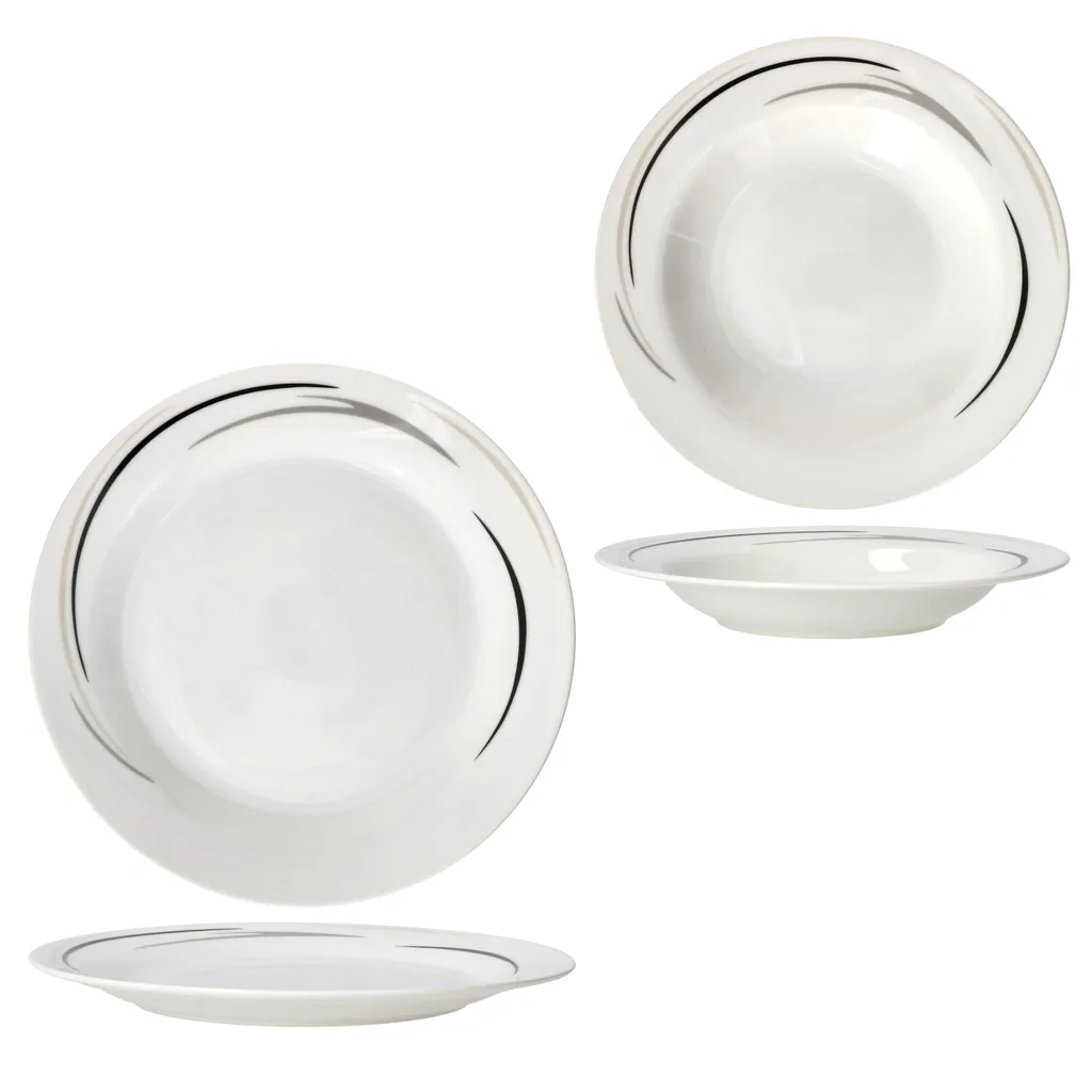 Van-Well 12tlg Tafel-Service Home Suppenteller Speiseteller Streifen Porzellan-Geschirr – Bild 6