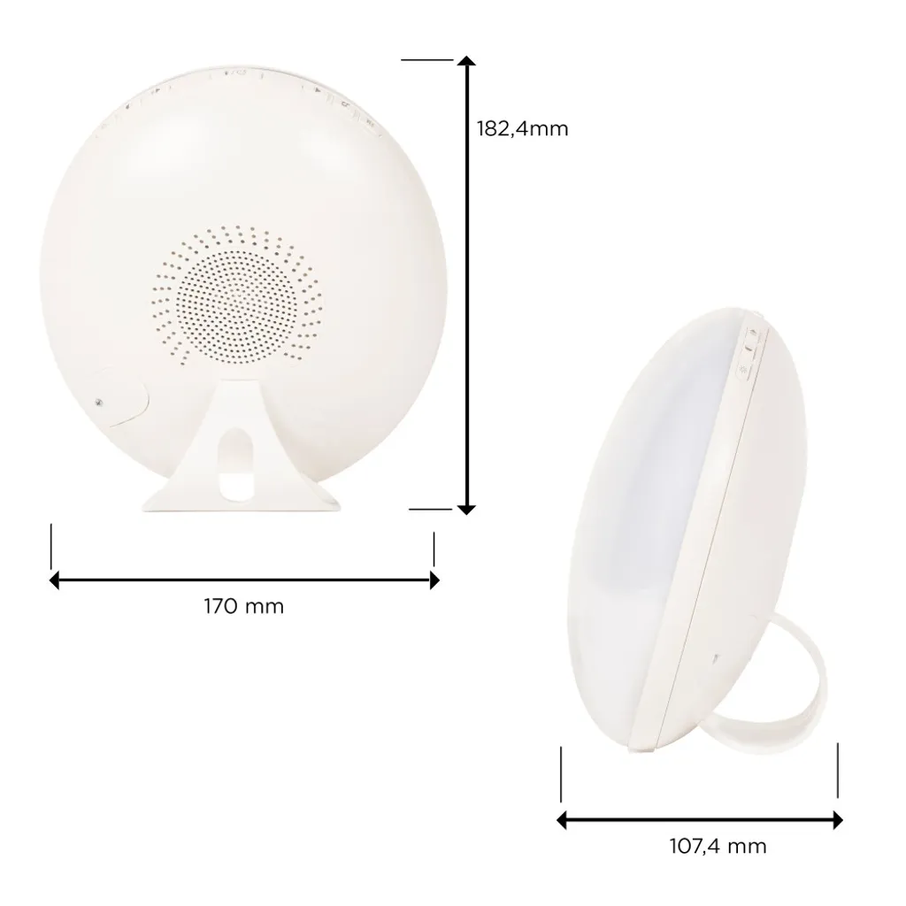 Silvergear® Lichtwecker | Dimmbar Wake Up Licht | Mit 30 Helligkeitsstufen , 6 Lichtfarben Und Verschiedene Natürliche Alarmtöne | Weiß – Bild 3