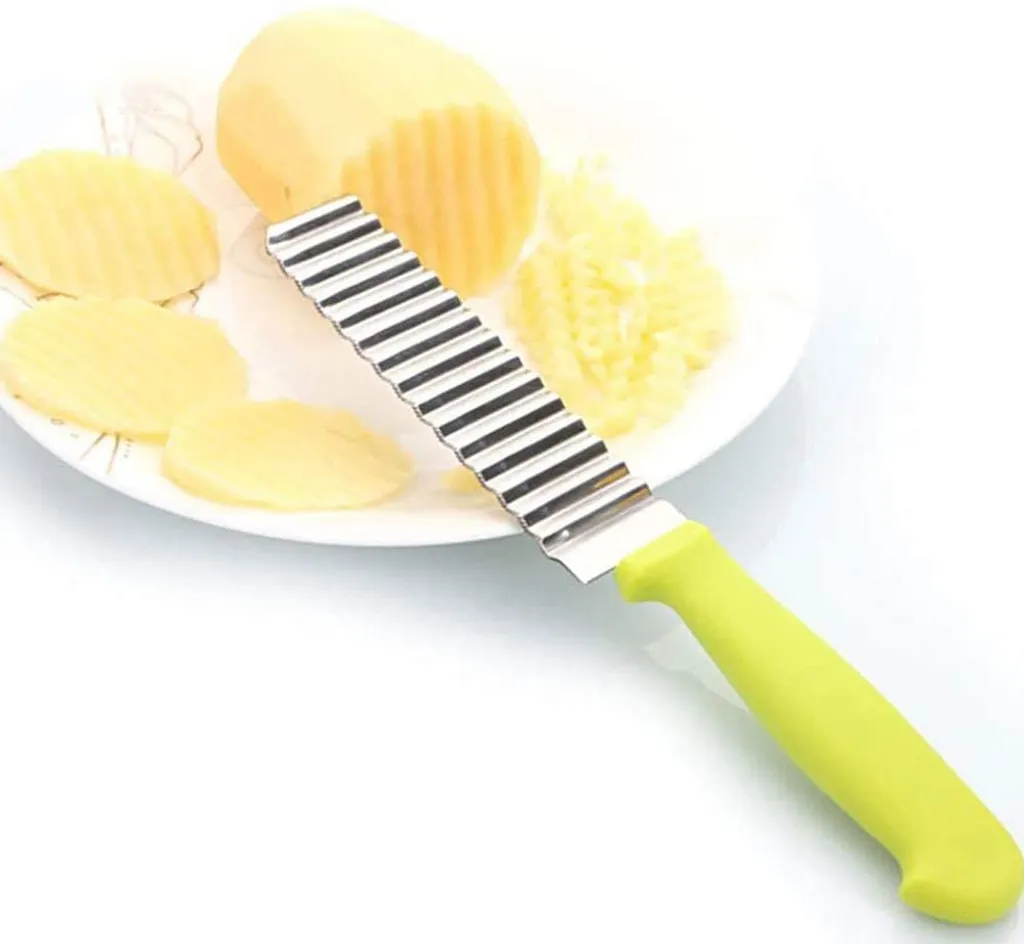 Mmgoqqt Kartoffelschneider Mehrzweck Gemüseschneider Riffelmesser Crinkle Cutter Kartoffel Salat Kinder Pommes Schneider Gerät Pommes Chips Kartoffelchips Schneider Crinkle Cutter – Bild 4