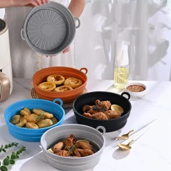 Qiangzhipow 7.5'' Zusammenklappbarer Heißluftfritteusen-Silikontopf Grau Silikon Backkorb Kompaktfriteusen