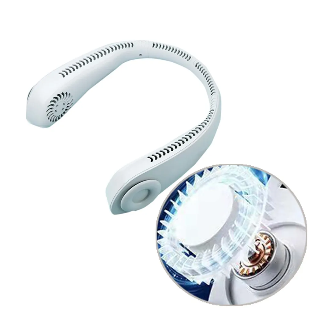 YisibaihTao Flexibler Halsventilator, Leiser Blattloser Sportventilator, USB Drehbarer Nackenkühler Zum Aufhängen Für Outdoor Sportarten, Weiß – Bild 9