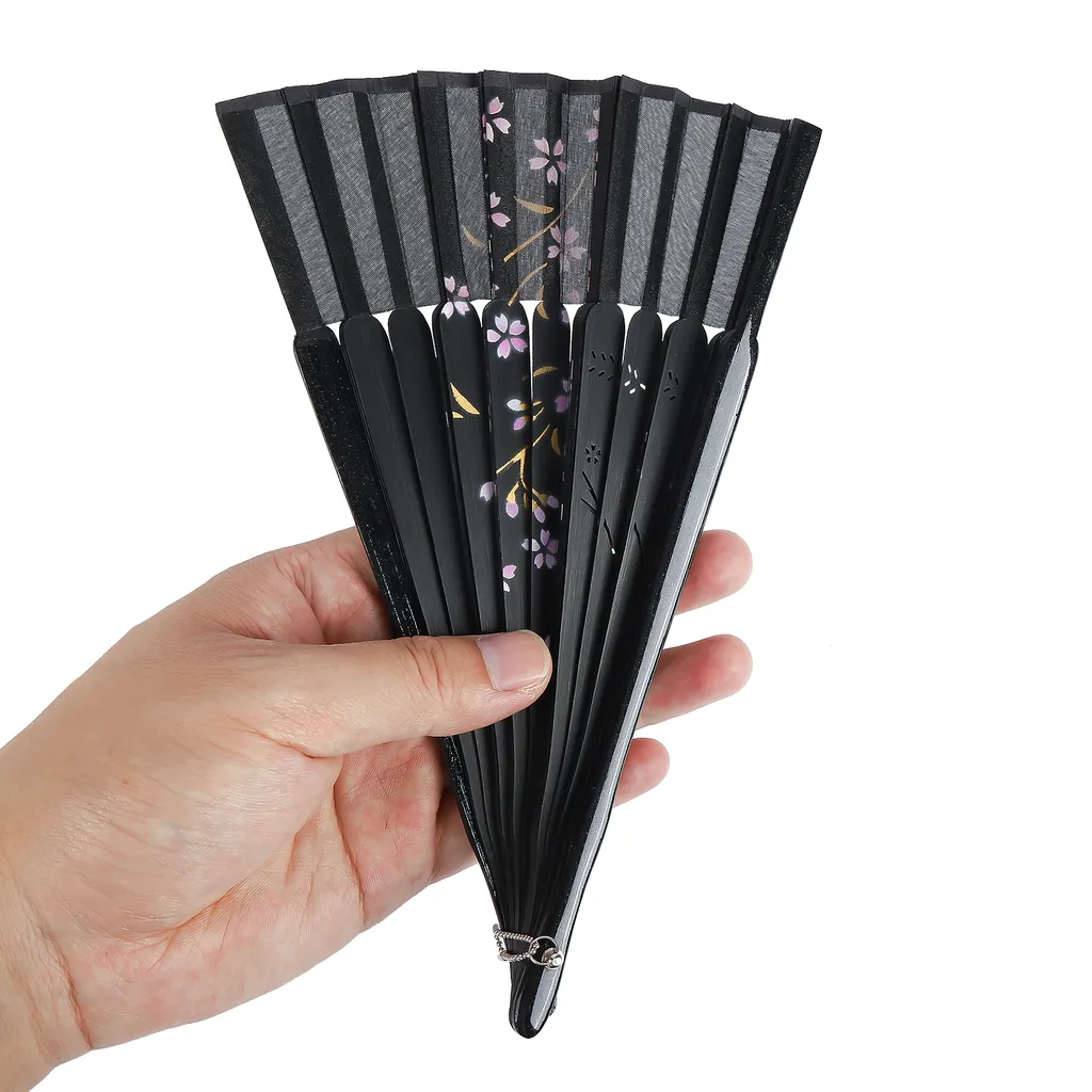 DeCio Service GmbH 2STK Handfächer Japanischer Faltfächer Klappfächer Vintage Stil Damen Herren Bambus Folding Fans Fächer Für Wanddekoration Hochzeit Geschenk Muttertag Party Kostüm - Schwarz – Bild 7