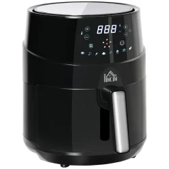 HOMCOM Heißluftfritteuse 4,5 L 1500W Mit 8 Menüs LED-Display Antihaftbeschichteter Fritterkorb Für Gesundes ölfreies Fettarmes Kochen Schwarz 28 X 35,1 X 33 Cm