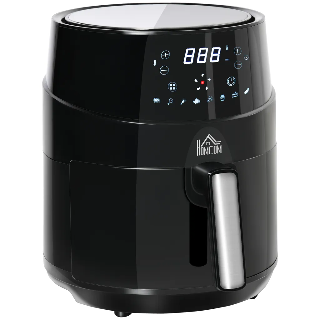 HOMCOM Heißluftfritteuse 4,5 L 1500W Mit 8 Menüs LED-Display Antihaftbeschichteter Fritterkorb Für Gesundes ölfreies Fettarmes Kochen Schwarz 28 X 35,1 X 33 Cm