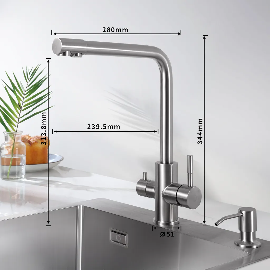 CECIPA Küche Wasserfilter Wasserhahn, Trinkwasserhahn, 3 Wege Wasserhahn, Küchenarmatur, Mischbatterie Für Wasserfiltersystem – Bild 6
