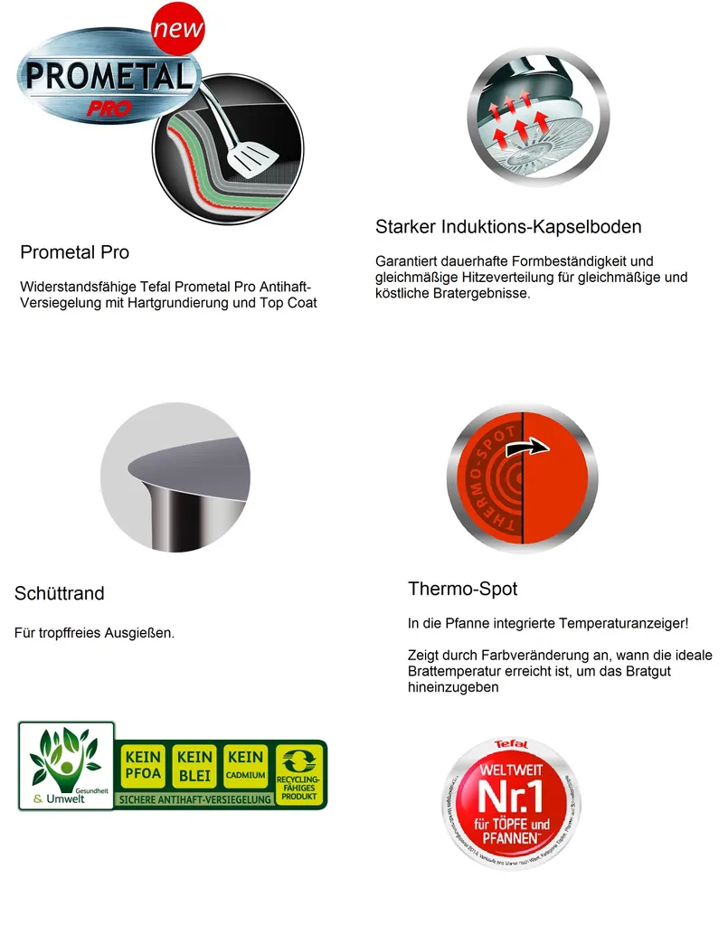 Tefal H80505, Rund, Allzweckpfanne, Edelstahl, Edelstahl, Jamie Oliver, 210 °C – Bild 3