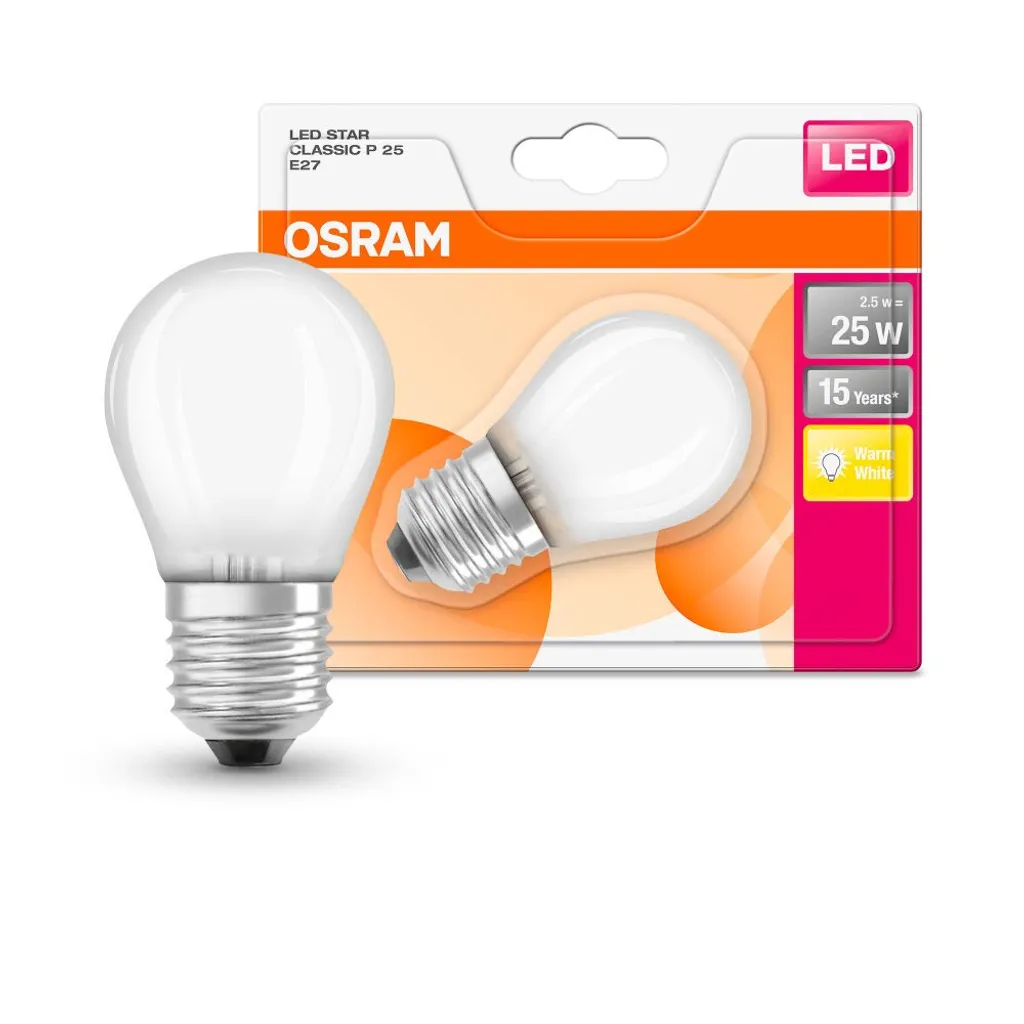 Osram LED Filament Leuchtmittel Tropfen P45 2,5W = 25W E27 Matt 250lm 827 Warmweiß 2700K – Bild 5