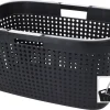 Spetebo Wäschekorb Aus Kunststoff In Schwarz - 60 X 39 Cm - Tragekorb Mit Klappbaren Griffen - Einkaufskorb Aufbewahrungskorb Tragegriffe