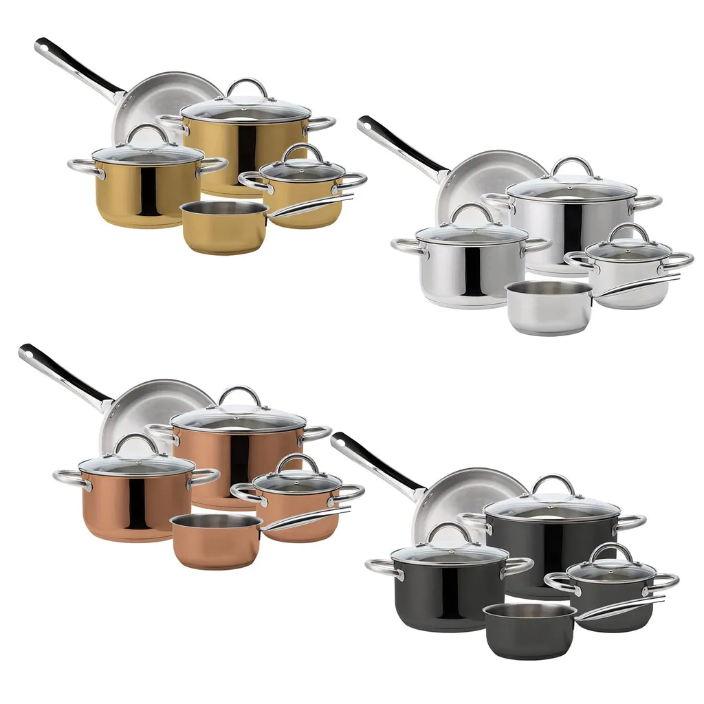 ECHTWERK Kochtopf-Set 8tlg Aus Edelstahl, , Farbe:Schwarz