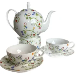 TeaLogic Fleurtte 6 Teil. Teeservice Teekanne 1 L Mit Stövchen 2 Tasse 0,2 L Mit Untertasse Mit Spülmittel Gratis