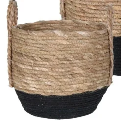 Meinposten Korb Rund Aufbewahrungskorb Mit Griffen Wäschekorb Natur SCHWARZ, Kleiner Korb, Ø 25 X Höhe 30 Cm