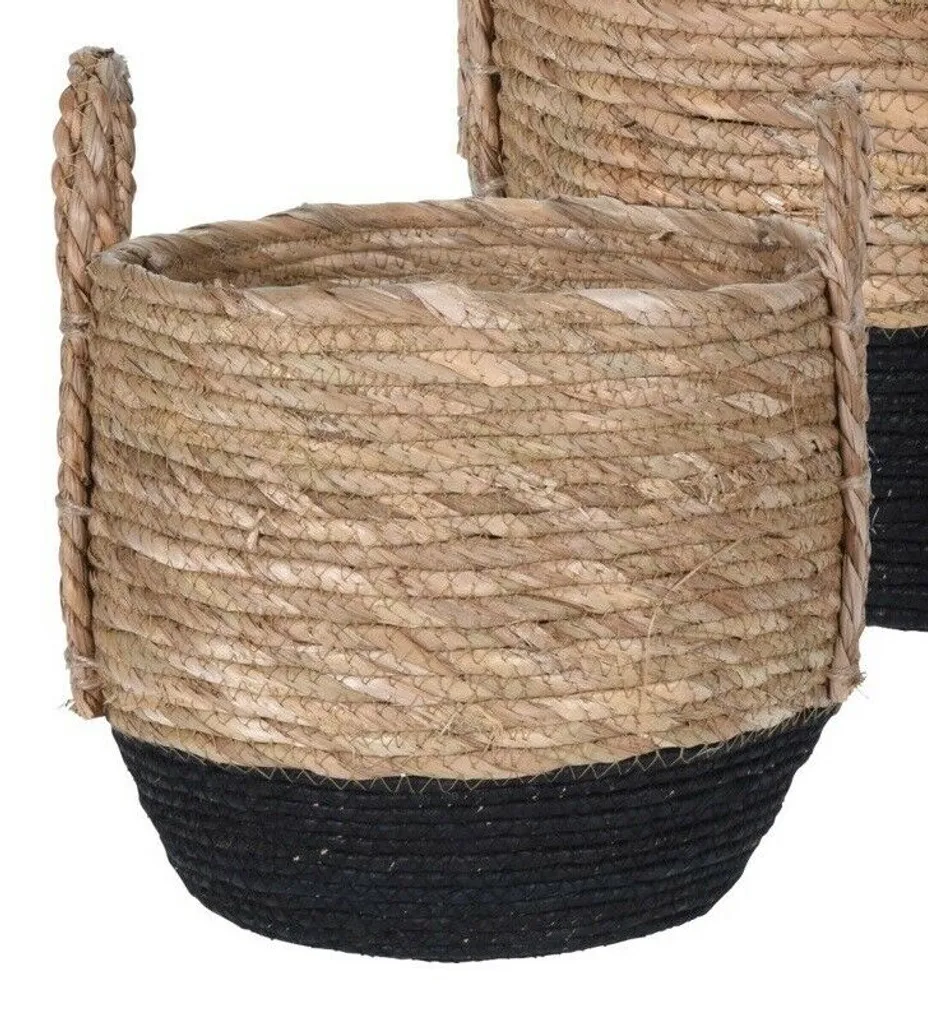 Meinposten Korb Rund Aufbewahrungskorb Mit Griffen Wäschekorb Natur SCHWARZ, Kleiner Korb, Ø 25 X Höhe 30 Cm