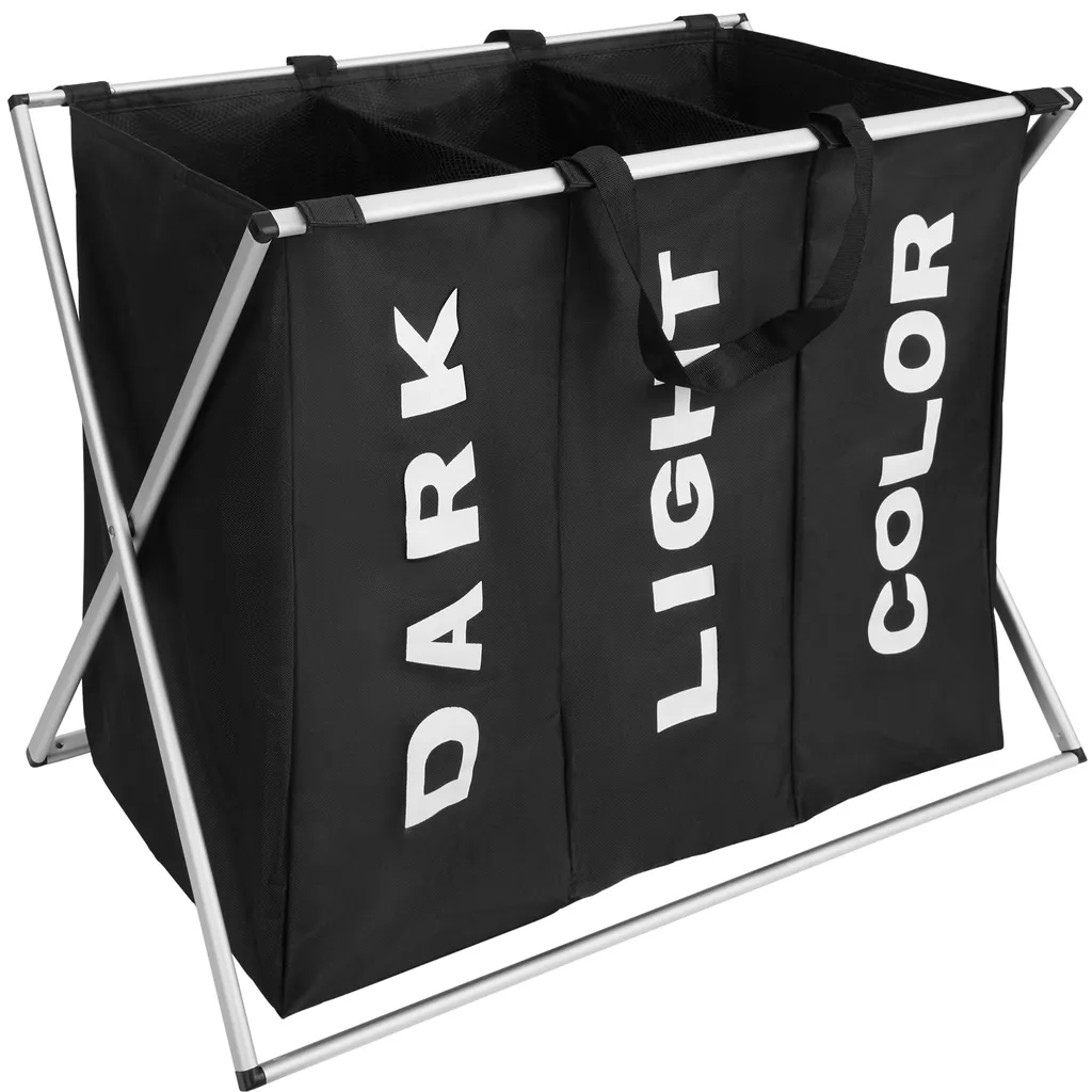 Tectake Wäschesammler Klappbar Mit 3 Fächern - Schwarz