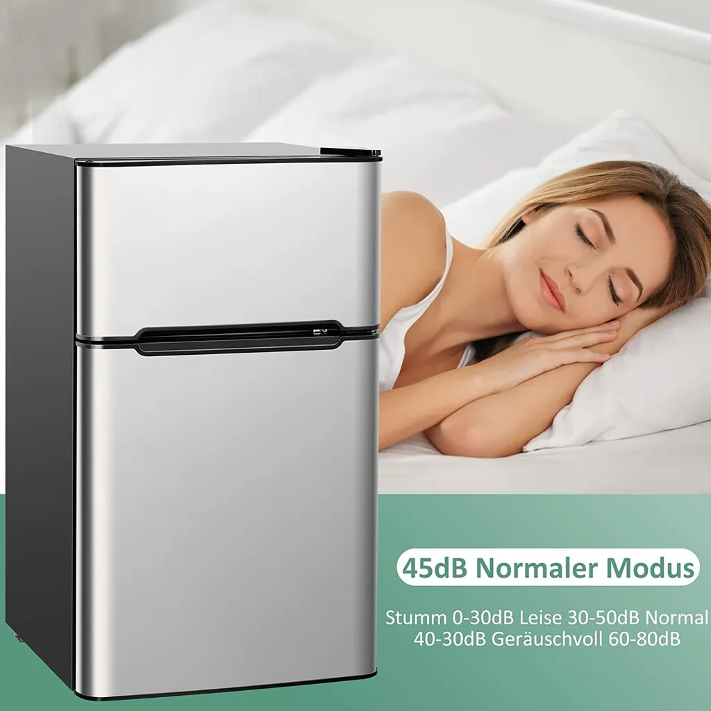 COSTWAY 90L Kühlschrank 64L Kühlteil 26 L Gefrierteil Kühl-Gefrier-Kombination Mit LED-Beleuchtung Mini Kühlschrank Grau – Bild 5