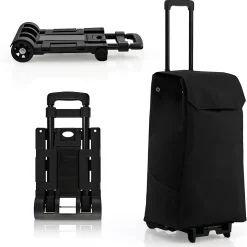 COSTWAY 2in1 Einkaufswagen & Trolley Mit 38L-Fassungsvermögen, 3-stufig Höhenverstellbarer Einkaufsroller Mit 2 Rädern & 2 Seitentaschen & Reißverschlusstasche, Bis 60kg Belastbar Schwarz