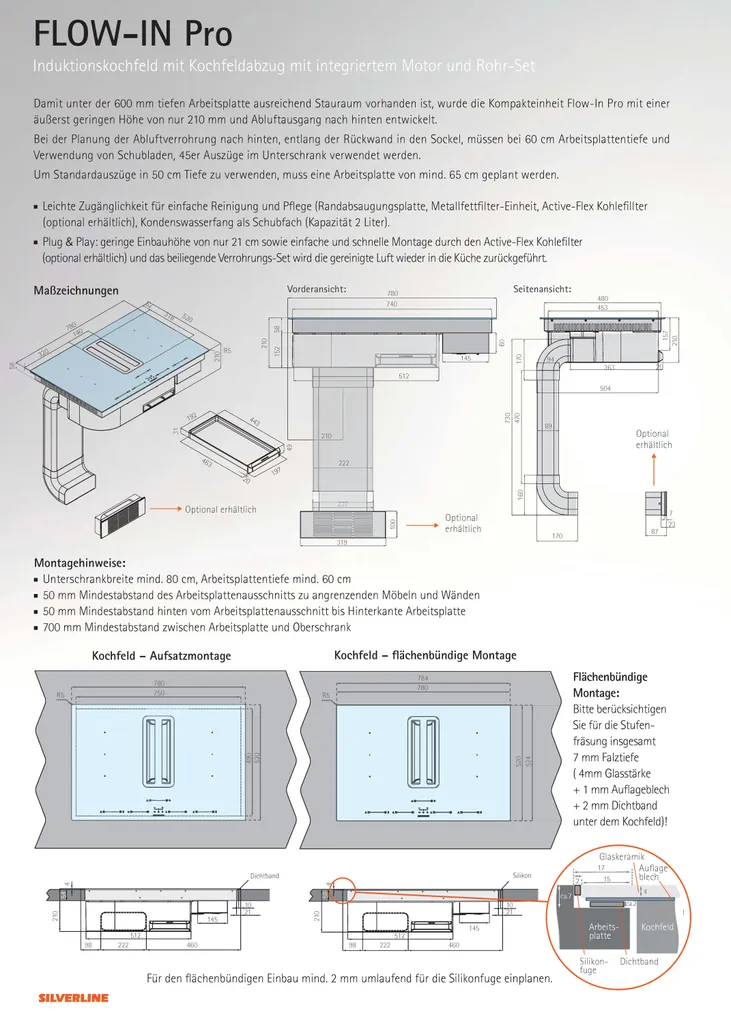 Silverline Küchengeräte Silverline FLPK 820 ES Flow-In Pro Induktionskochfeld Mit Abzug 80 X 52 Cm – Bild 10