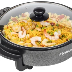 Bestron Elektrische Partypfanne, Multifunktionspfanne Ø28.5 Cm Mit Glasdeckel, Antihaftbeschichtet, 1.500 Watt, AHP1200, Farbe: Schwarz